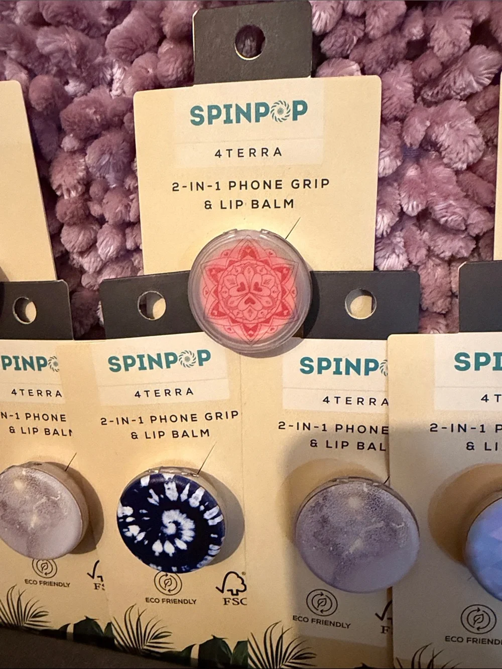 SPINPOP 2-in-1 Phone Grip & Lip Balm - Pink Pattern